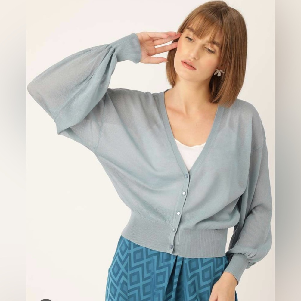 Mango Cropped Sheer Cardigan